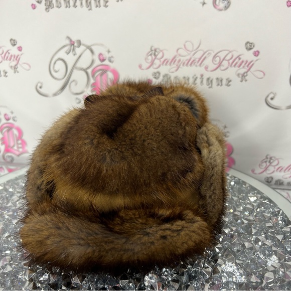 Beaver fur hat toque winter handmade ribbon tie up top military style warm furry - Picture 4 of 10